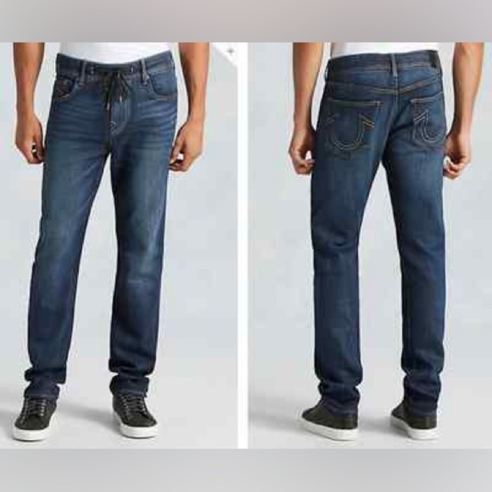 True Religion Twisted Dean Slim Blue Drawstring Denim Jeans Men's Size 31x30